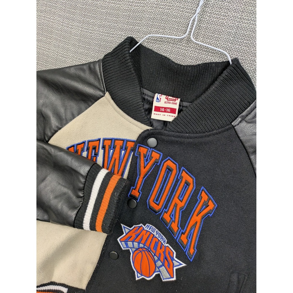 New York Knicks Jacket Girls 16 Black NBA Basketball Ultra Game Varsity Bomber